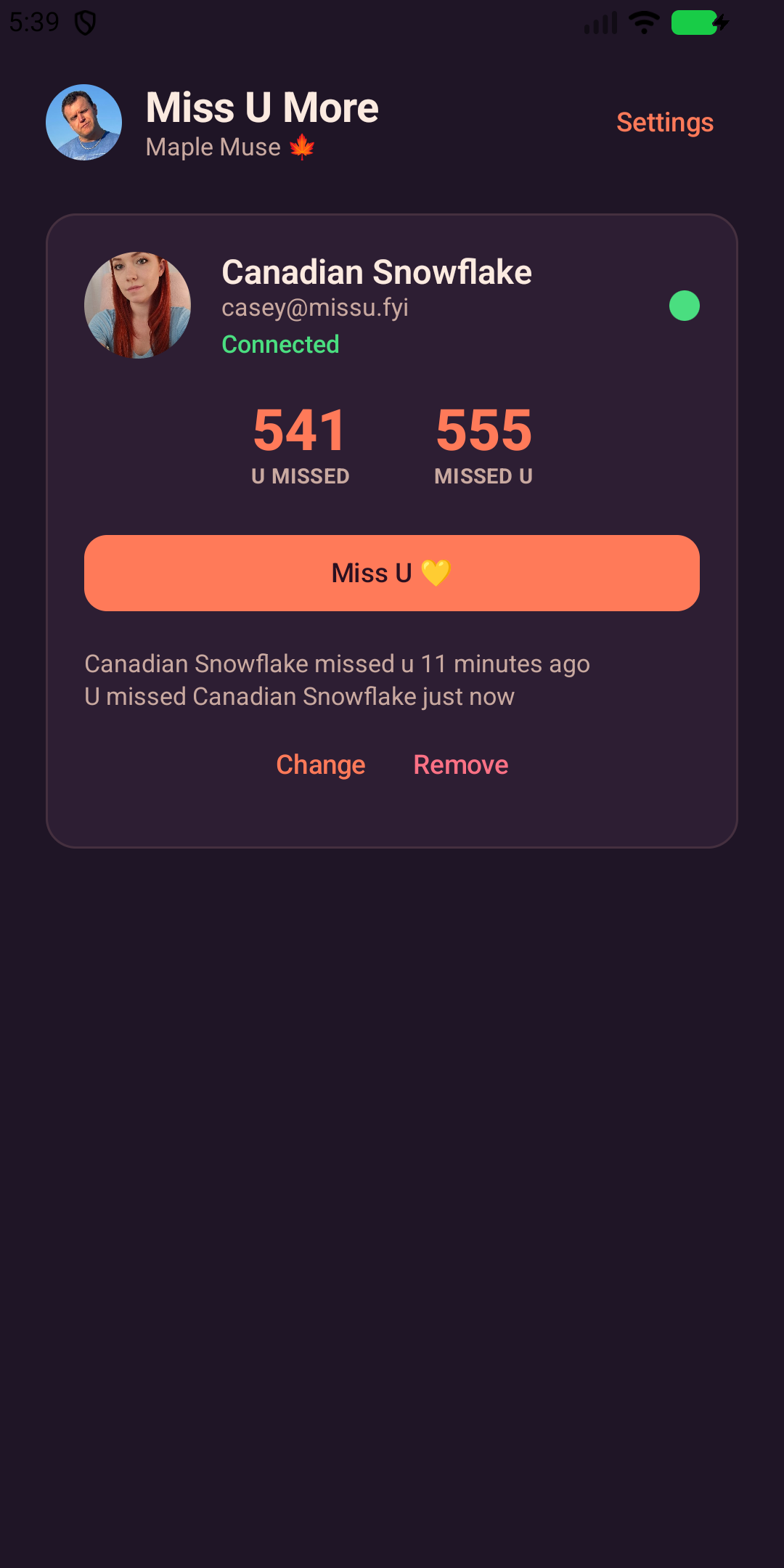 Miss U More on Android, just after tapping