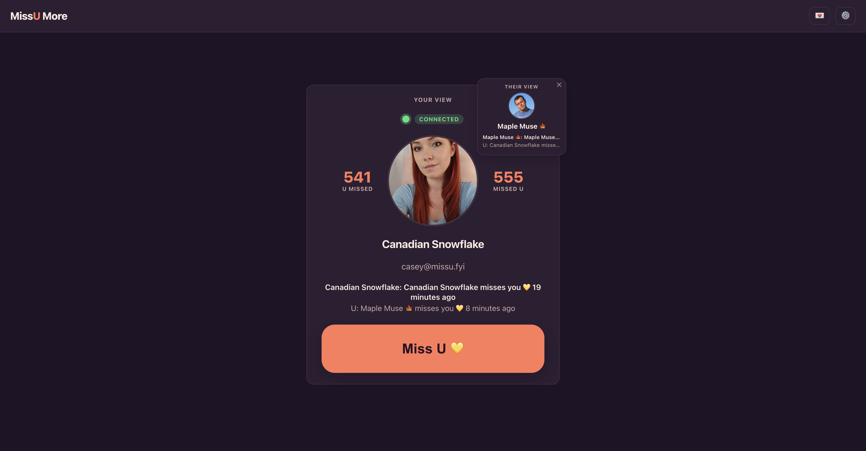 Miss U More on a desktop browser